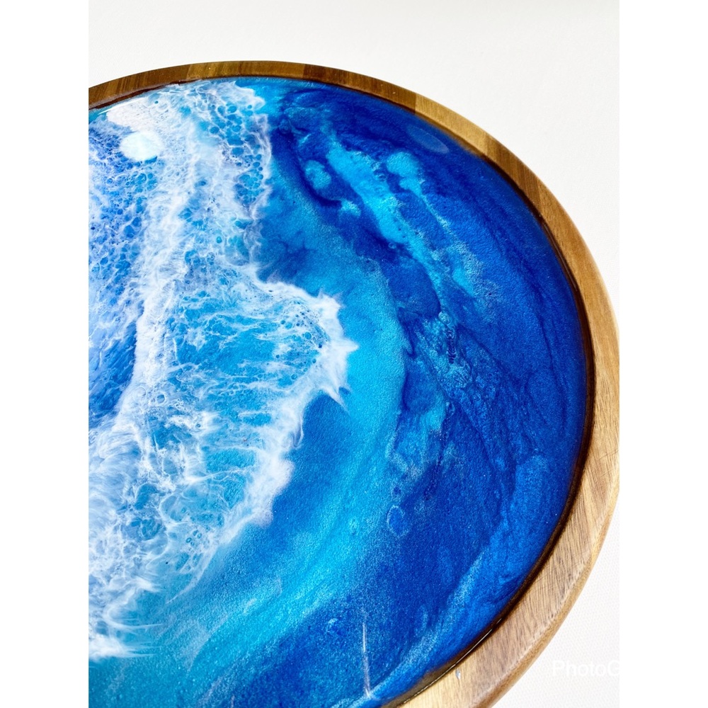 Resin Beach Art Wooden Lazy Susan Functional Decor - Picture 2 of 6
